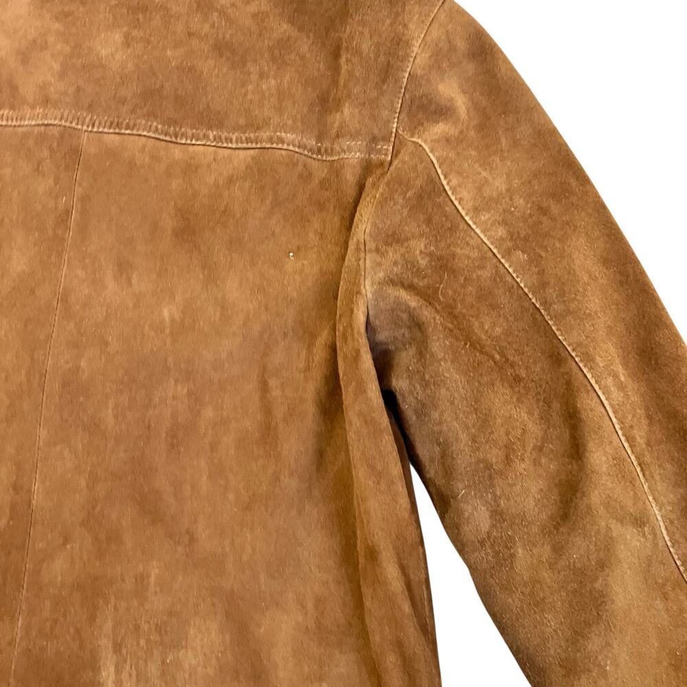 Mens Sz S Vintage 90s Brown Suede Jacket Button Front boxy Fit Hip Length Worn - Picture 12 of 16